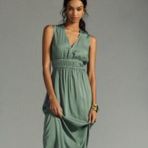 Anthropologie Cloth & Stone Deep V Dress, Green, Large